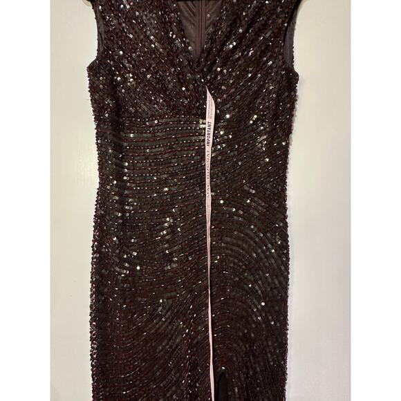 Mac Duggal Cap Sleeve Sequined Evening Gown Brown Red Beads Size 10 NWOT #5441 - Picture 6 of 16